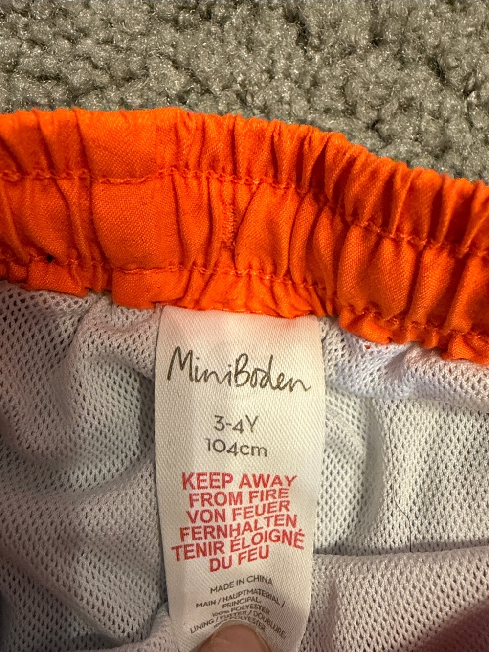 Mini Boden Blue & White Floral Swim Shorts with Orange Waistband - Picture 2 of 3